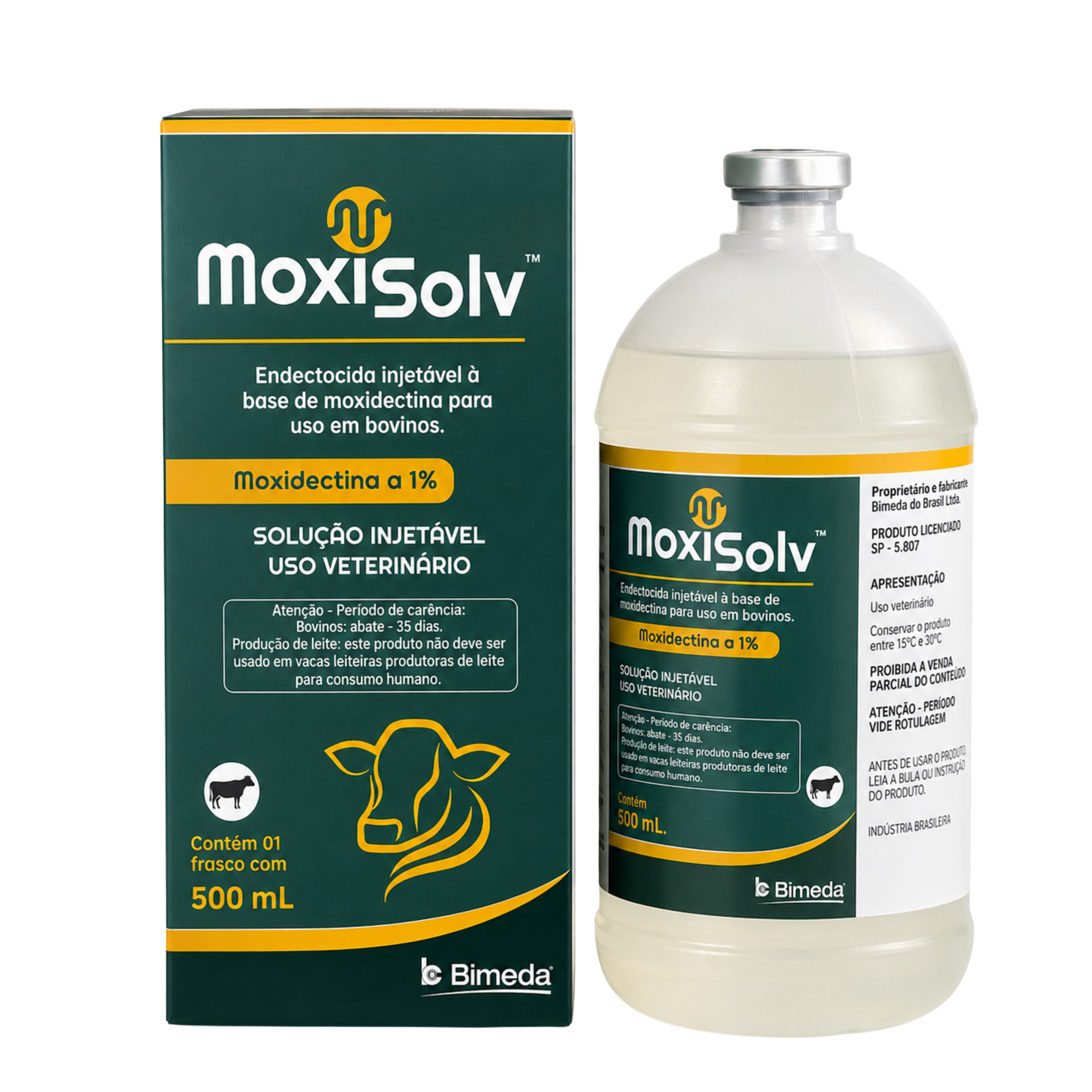 MoxiSolv: embalagem e frasco de 500 mL